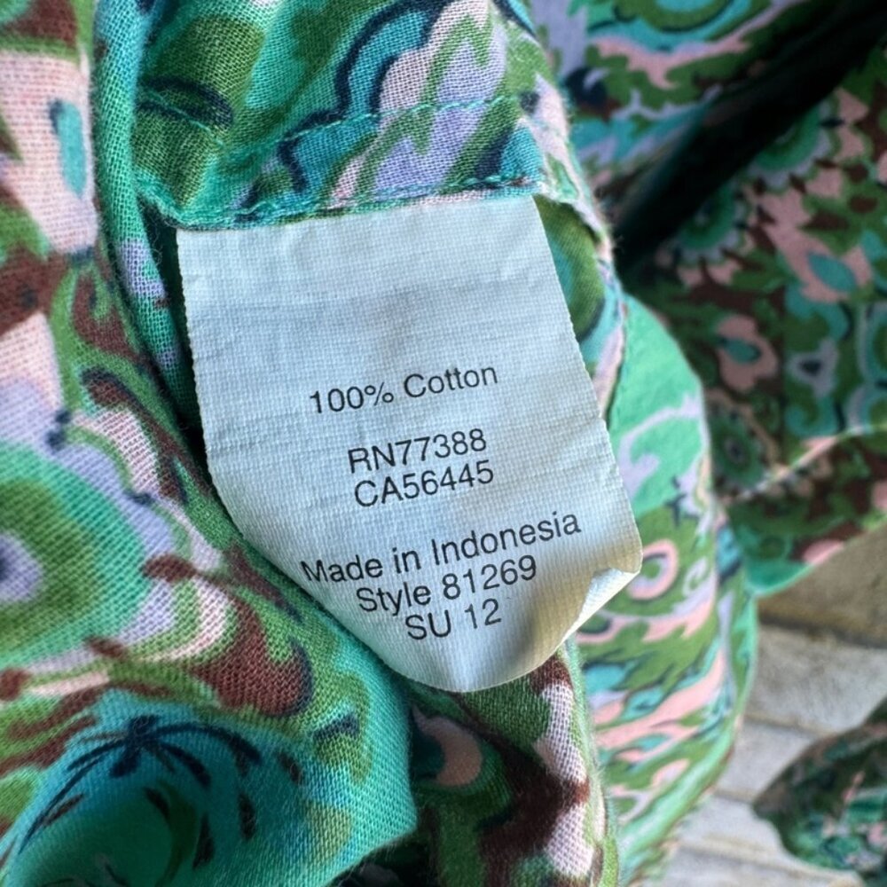 J. Crew Green Printed 100% Cotton 3/4 Sleeve Midi Dress Women's Size S. - Picture 4 of 8